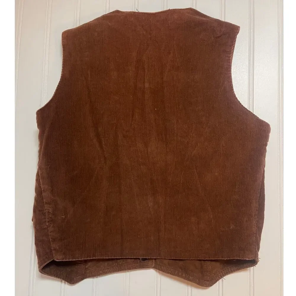 VTG Reversible Leather Suede Corduroy Vest Pointed Front Waist Coat Womens Small - Picture 6 of 8